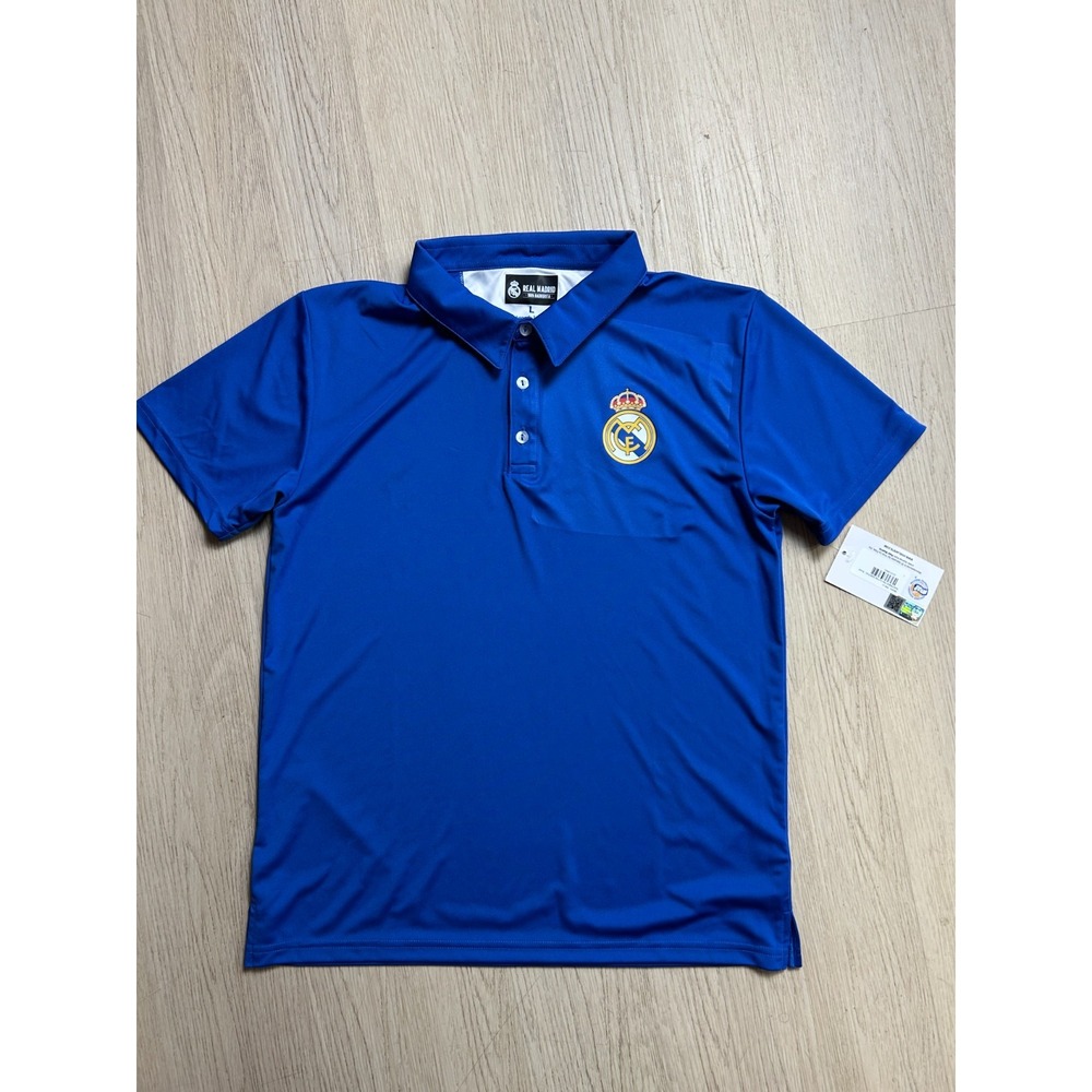 Real Madrid Polo Shirt Mens Large L Blue Vive La Fete Solid Soccer Jersey NWT